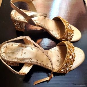 Gold Sequined Block Heels
